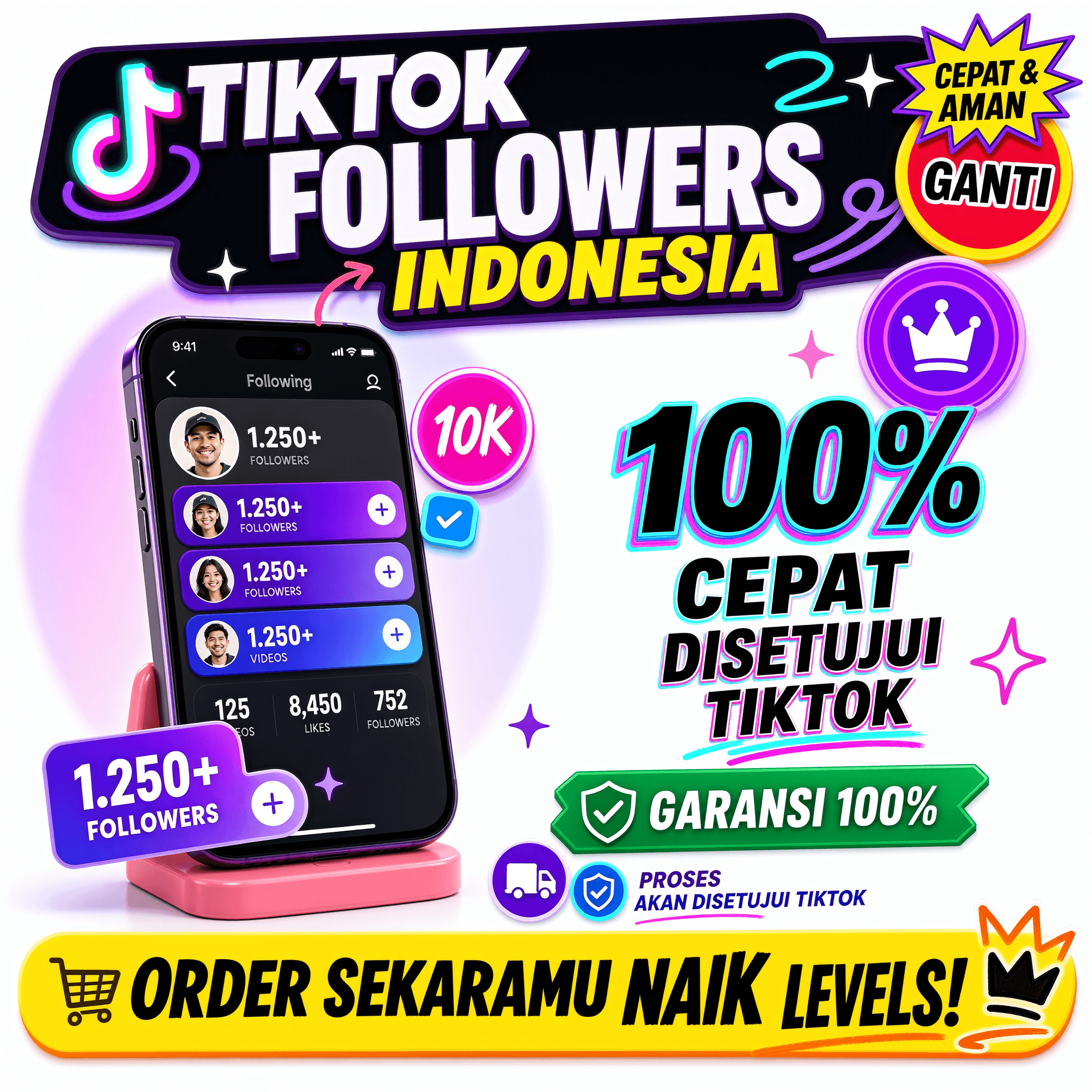 1000 Tiktok Followers Indonesia - NON DROP